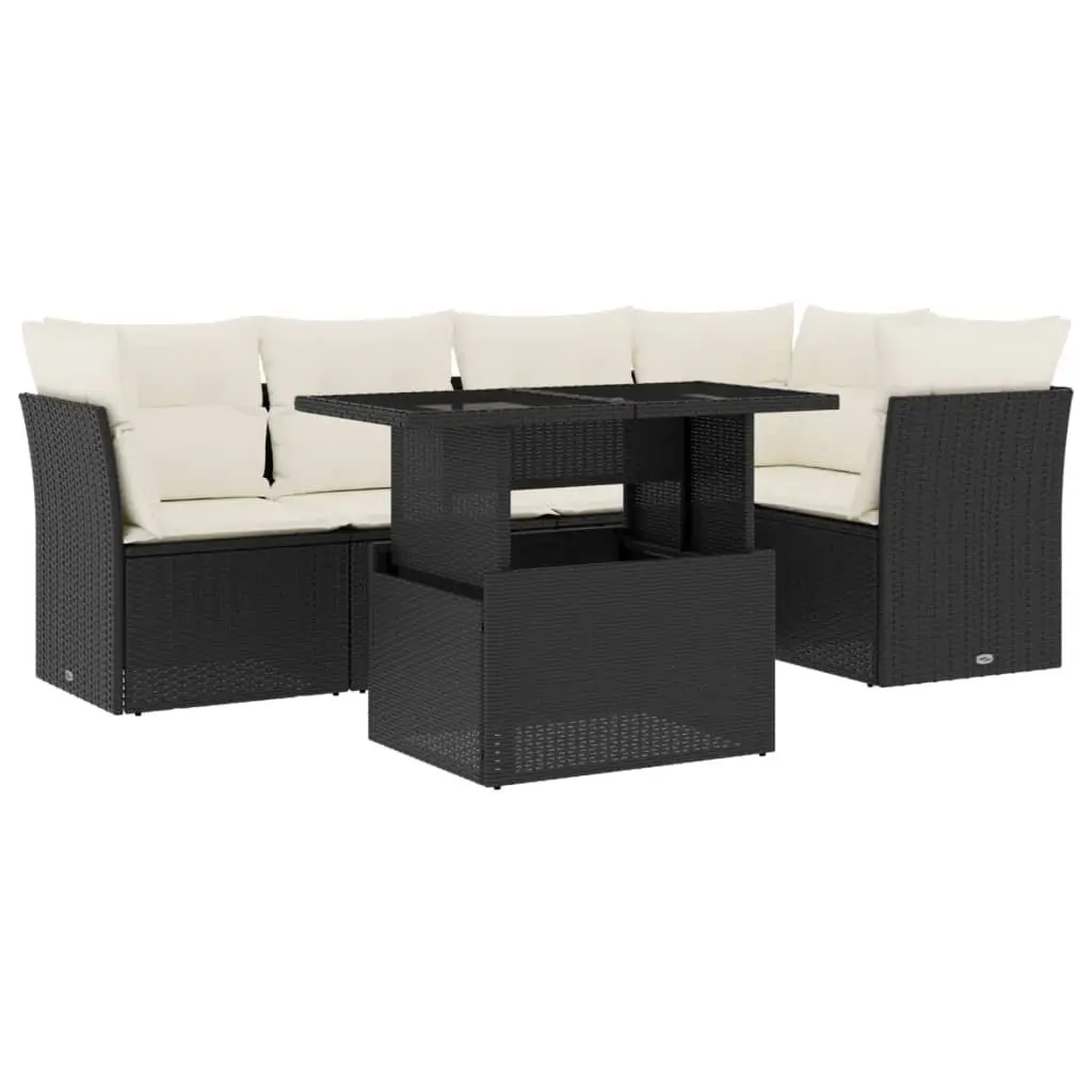 Garden Sofa Set 6 Piece Outdoor Furniture Patio Black Poly Rattan with Cushions