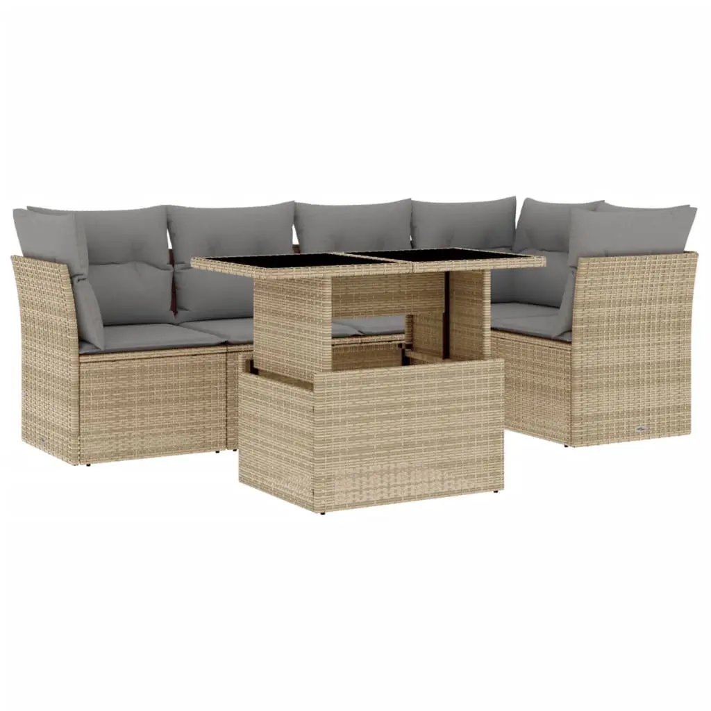 6 Piece Garden Sofa Set Outdoor Patio Furniture Beige Poly Rattan with Cushions