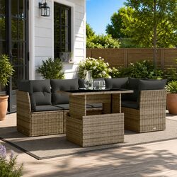 Specifications of 6 Piece Grey Poly Rattan Garden Sofa Set