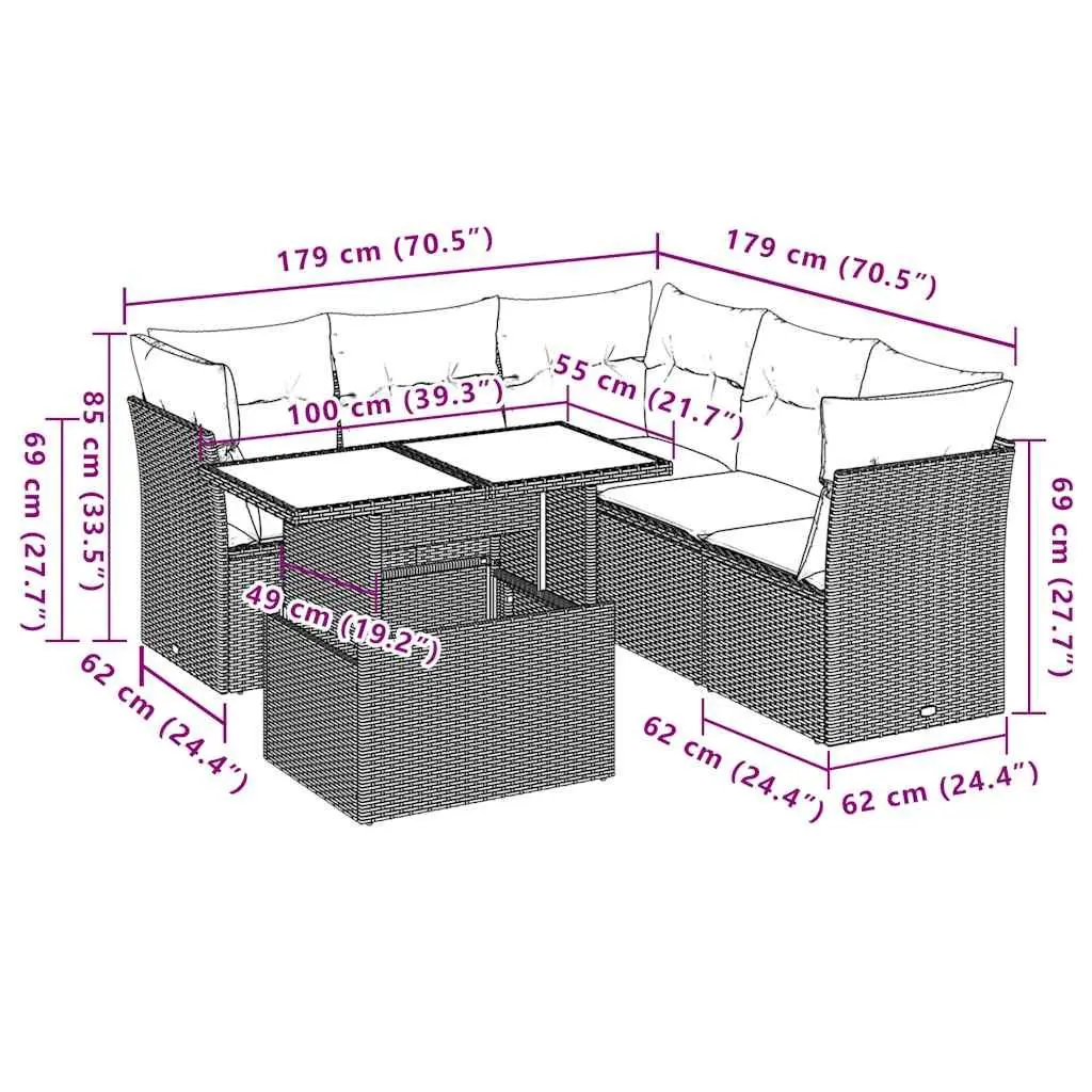 6 Piece Modular Outdoor Garden Sofa Set with Cushions