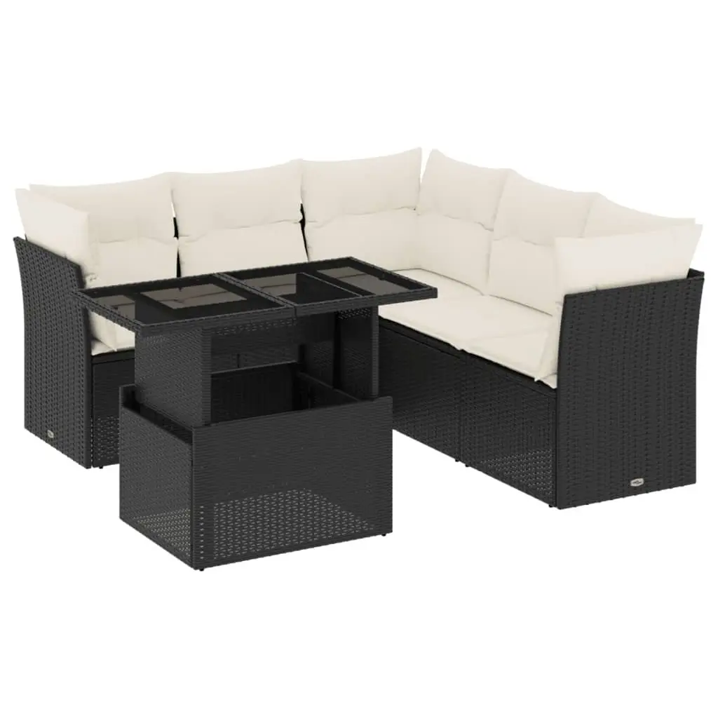 Garden Sofa Set 6 Piece Black Poly Rattan Outdoor Furniture Patio Sectional