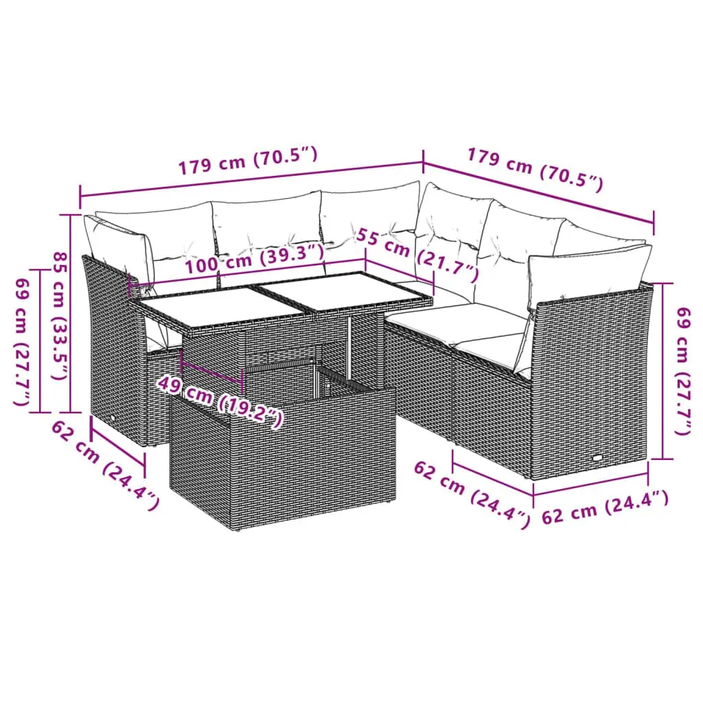 Garden Sofa Set 6 Piece Black Poly Rattan Outdoor Furniture Patio Sectional