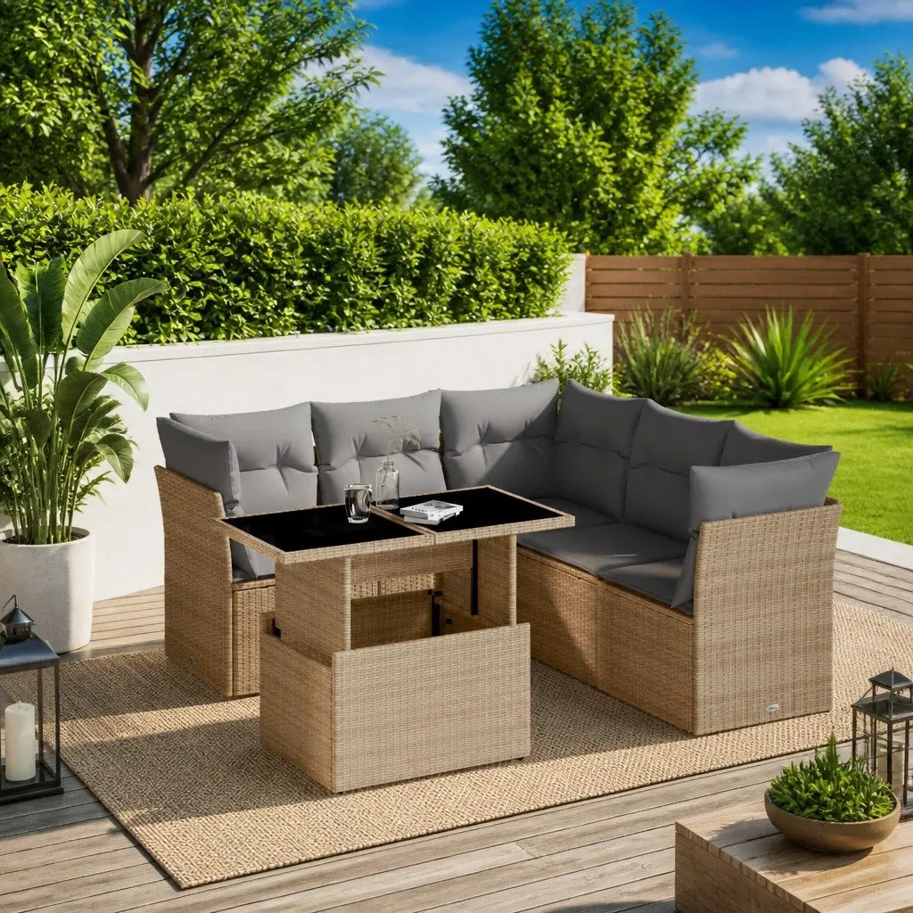 6 Piece Garden Sofa Set Outdoor Patio Furniture Beige