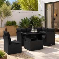 6 Piece Garden Sofa Set with Adjustable Table, Black
