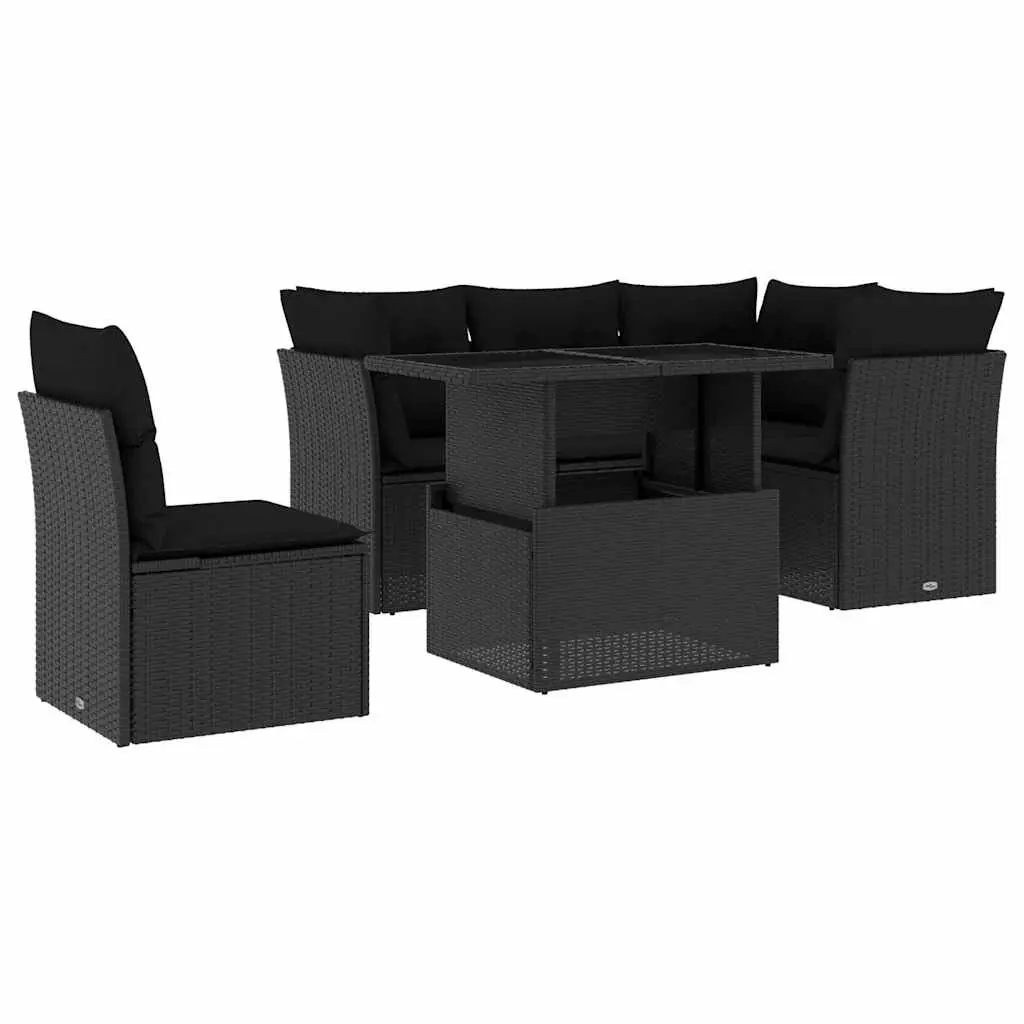 6 Piece Garden Sofa Set with Adjustable Table, Black