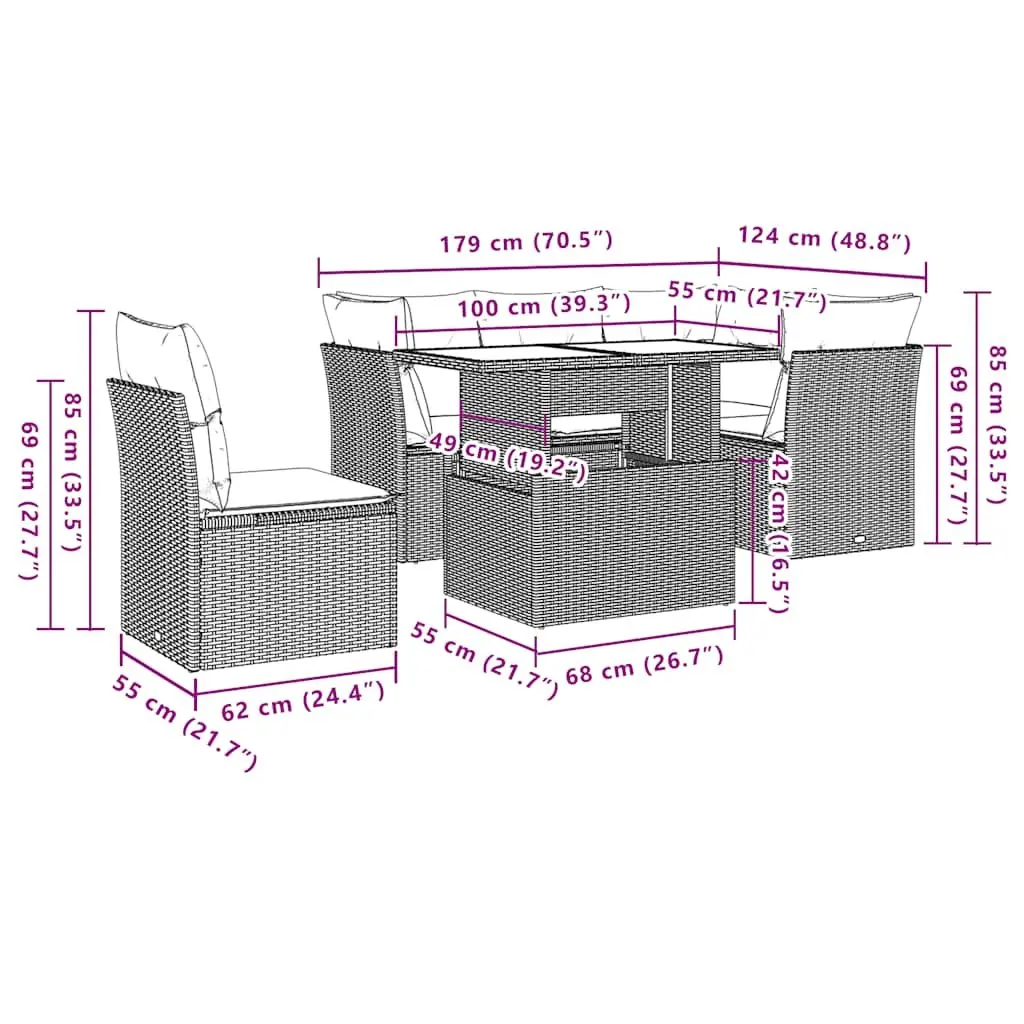 6 Piece Garden Sofa Set with Adjustable Table, Black