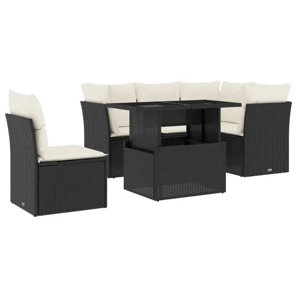 Outdoor Furniture Sofa Set 6 Piece Garden Seating Black PE Rattan with Cushions