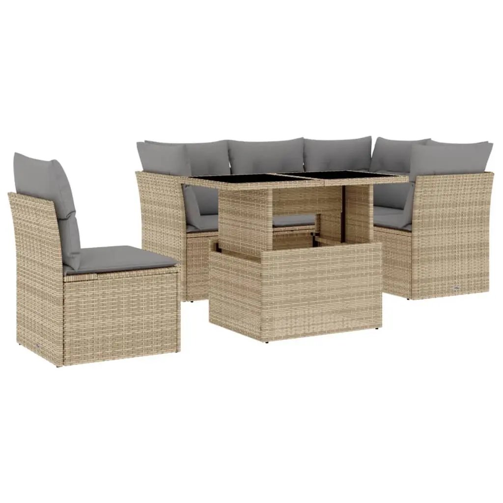 6 Piece Garden Sofa Set Outdoor Use Beige PE Rattan with Cushions