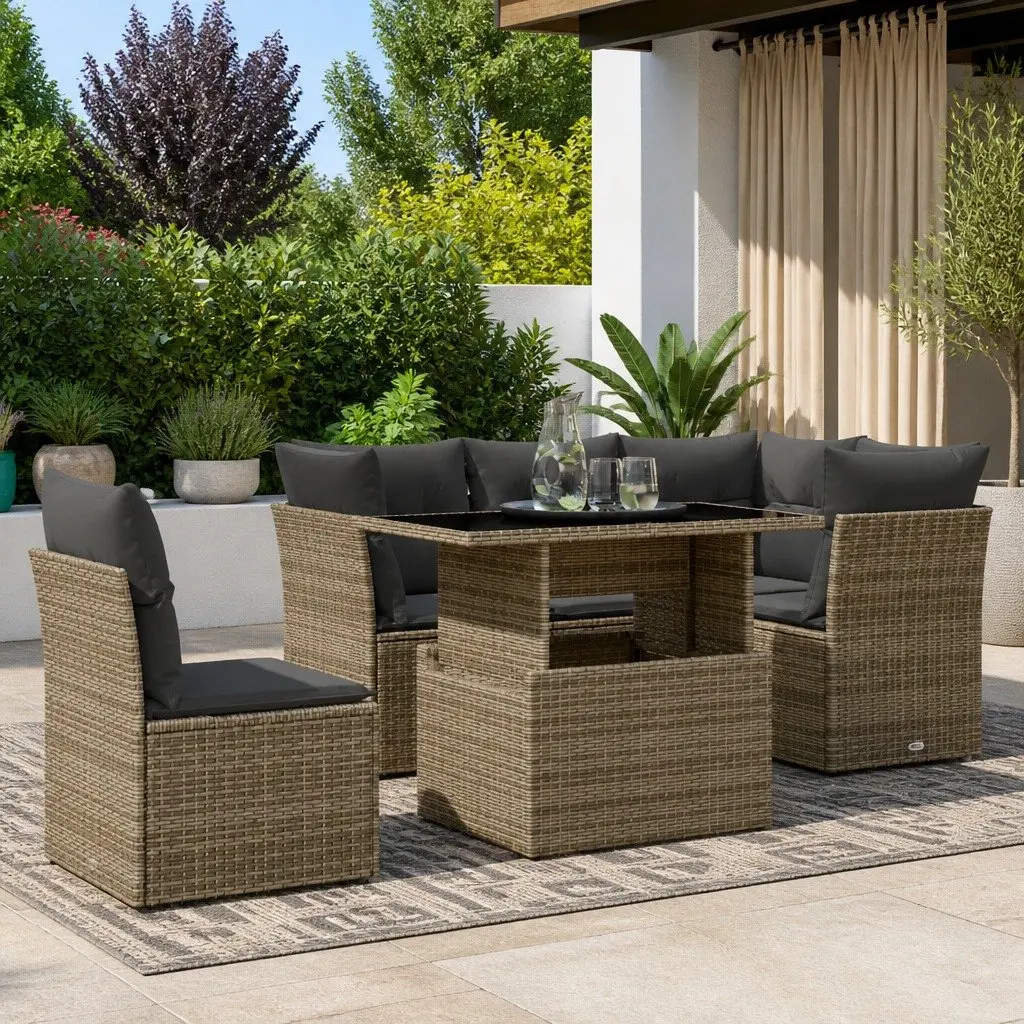 Garden Sofa Set Outdoor Furniture 6 Piece Grey Poly Rattan with Cushions