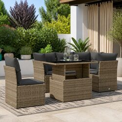 Garden Sofa Set 6 Piece Outdoor Furniture Grey Poly Rattan with Cushions Patio