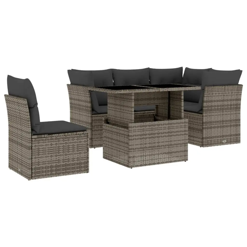 Garden Sofa Set Outdoor Furniture 6 Piece Grey Poly Rattan with Cushions