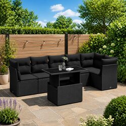 7 Piece Garden Sofa Set: Black Modular Design