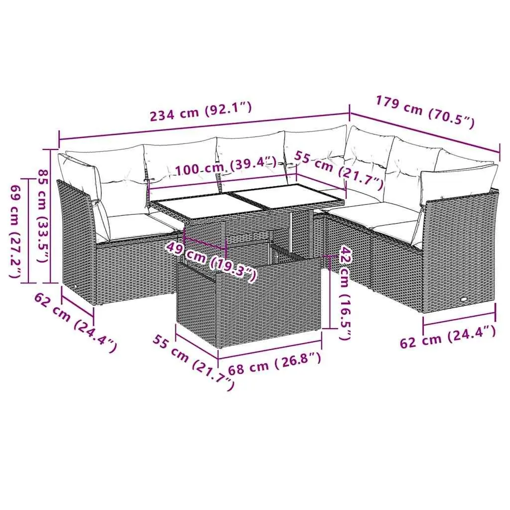 7 Piece Garden Sofa Set Outdoor Patio Furniture Black Poly Rattan with Cushions
