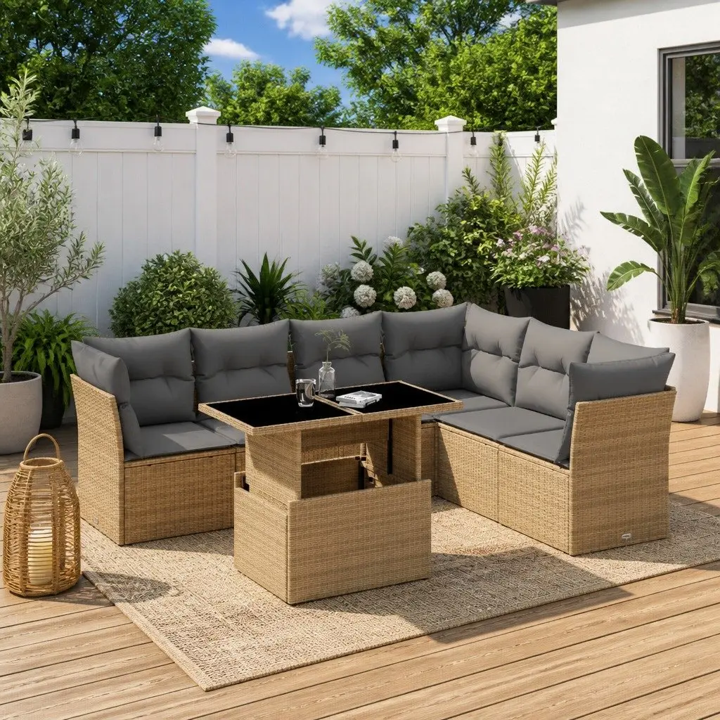 7 Piece Garden Sofa Set with Adjustable Height Tabletop