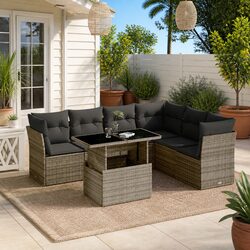 7 Piece Modular Outdoor Sofa Set in Grey Rattan