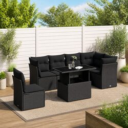 7 Piece Garden Sofa Set – Black PE Rattan Specifications