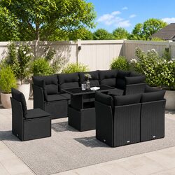 Specifications for 9 Piece Black Garden Sofa Set with Cushions