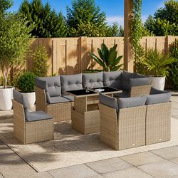9-Piece Garden Sofa Set Specifications - Beige Poly Rattan Furniture