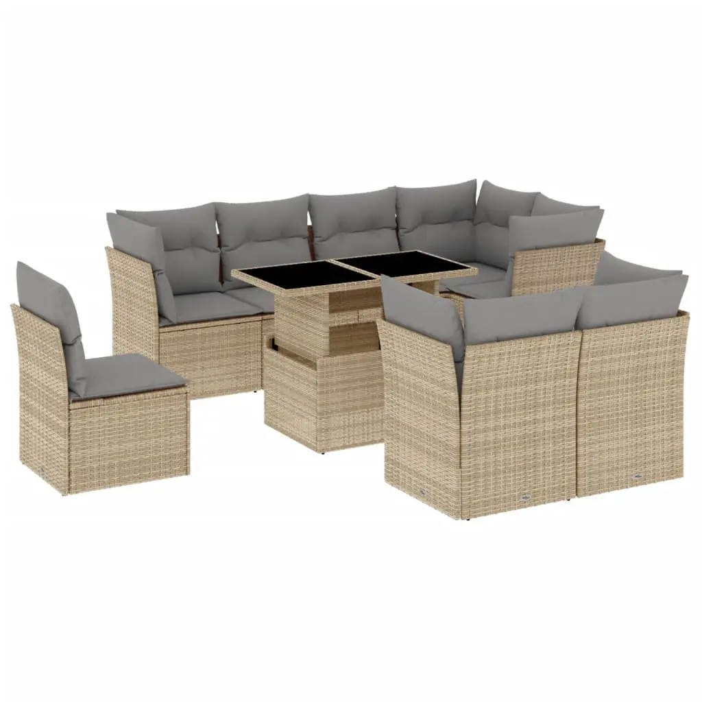 Garden Sofa Set 9 Piece Outdoor Furniture Beige Poly Rattan Patio Seating