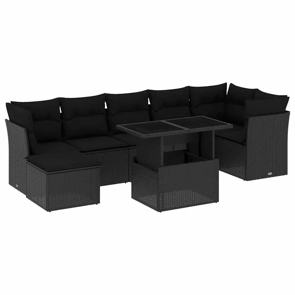 Garden Sofa Set Outdoor Furniture Modular 8 Piece Black Poly Rattan Patio Lounge