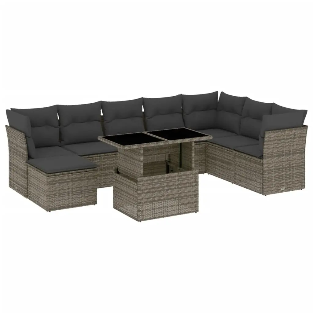 Garden Sofa Set 9 Piece Outdoor Furniture Patio Grey Poly Rattan with Cushions