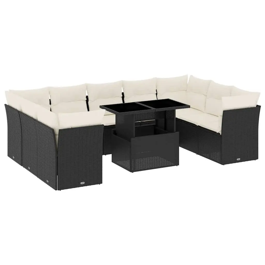 Garden Sofa Set Outdoor Furniture 10 Piece Black Poly Rattan Modular Patio