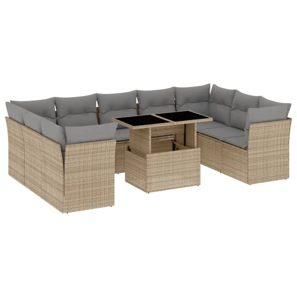 Garden Sofa Set Outdoor Furniture 10 Piece Beige Poly Rattan Patio