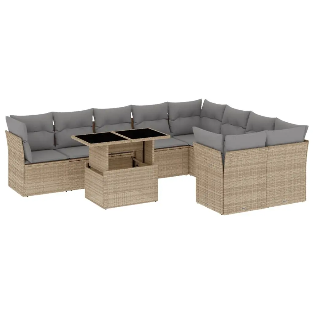 Outdoor Garden Sofa Set 10 Piece Modular Patio Furniture Beige with Cushions