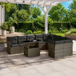 10-Piece Grey Cushioned Garden Sofa Set – Specifications Included