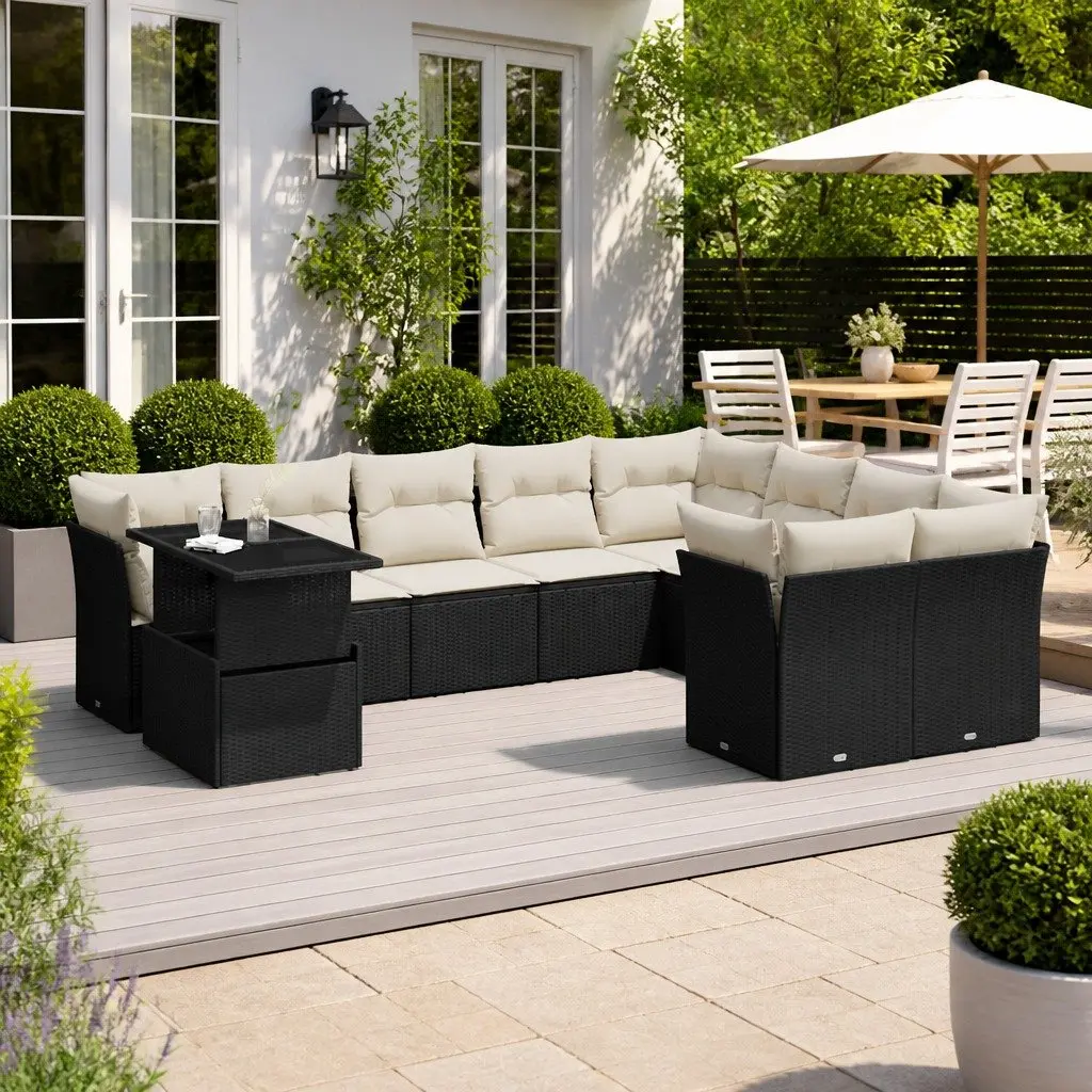 Garden Sofa Set Outdoor Furniture Modular 10 Piece Black Poly Rattan
