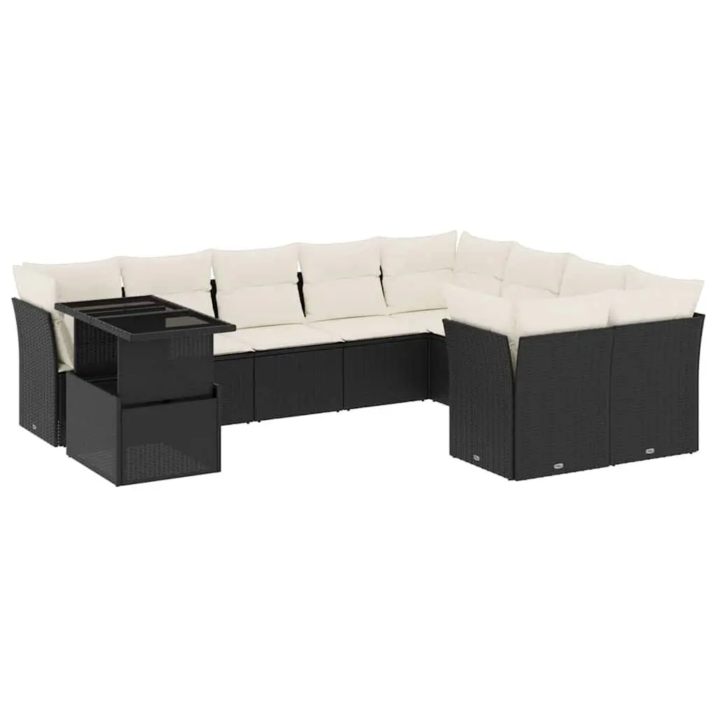 Garden Sofa Set Outdoor Furniture Modular 10 Piece Black Poly Rattan