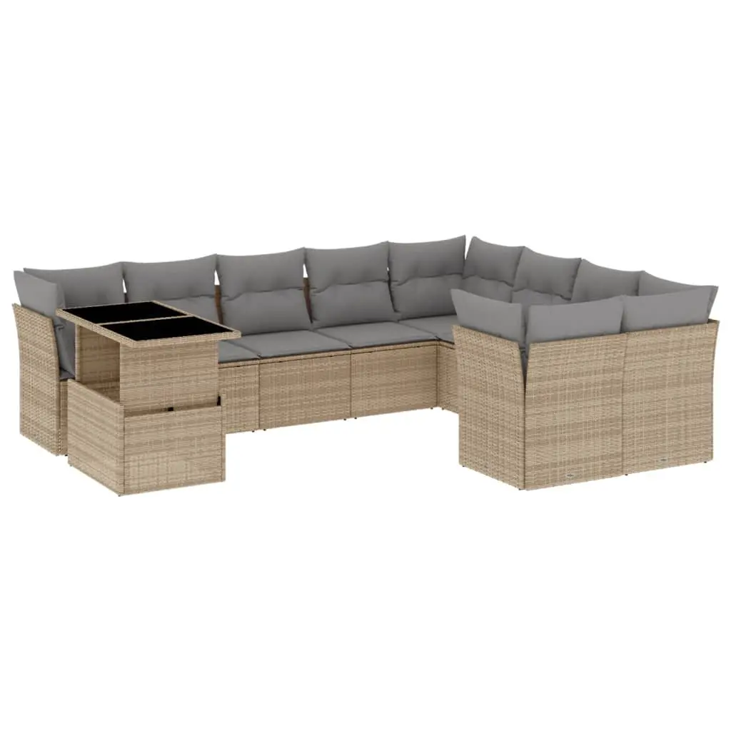Garden Sofa Set Outdoor Furniture 10 Piece Beige Poly Rattan Cushions Patio