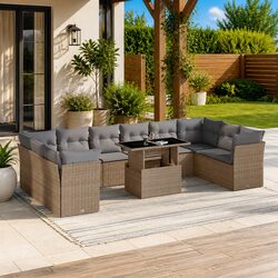 11-Piece Garden Sofa Set – Beige Modular Design