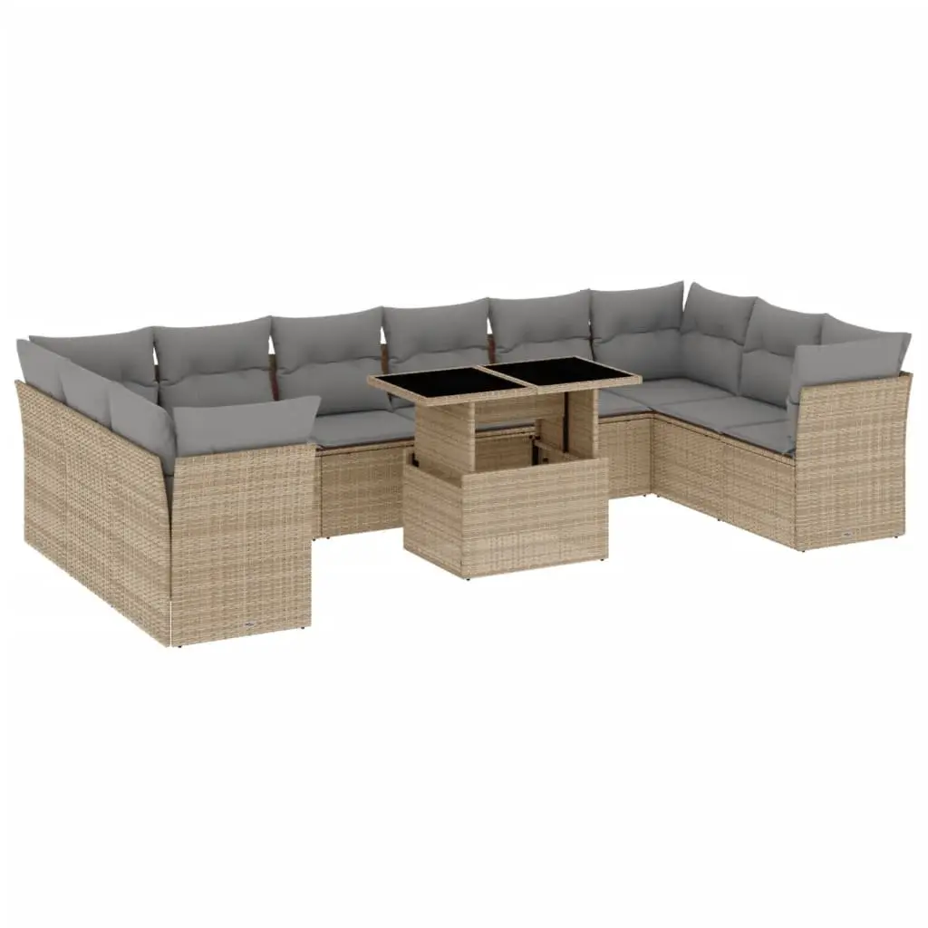 Garden Sofa Set Outdoor Furniture Modular 11 Piece Beige Poly Rattan