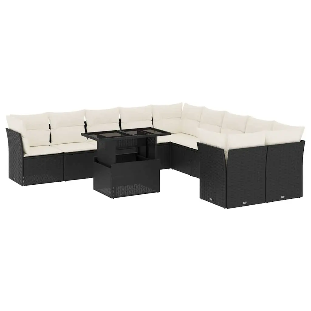 Garden Sofa Set Modular Outdoor Furniture 11 Piece Black Poly Rattan