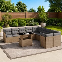 11-Piece Beige Patio Furniture Sofa Set with Cushions