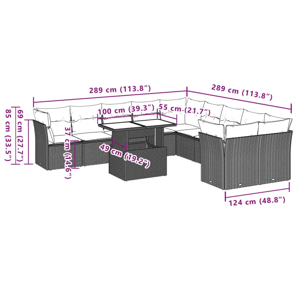 Garden Sofa Set Outdoor Furniture Patio Lounge 11 Piece Grey Poly Rattan Modular