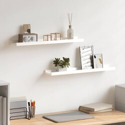 Wall Mounted High Gloss White Shelves 60x9x3 cm Set of 2