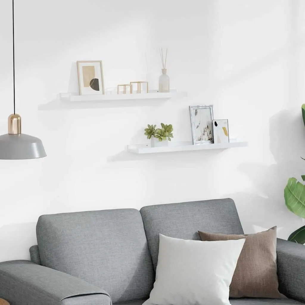 Wall Shelves 2 Piece Floating Storage Display 60x9x3 cm High Gloss White