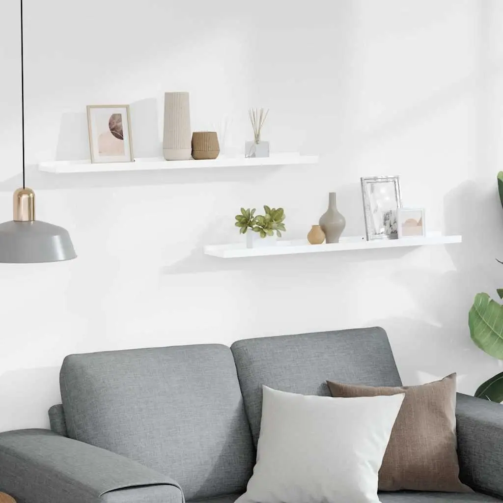 Wall Shelves for Storage Display 80 x 9 x 3 cm High Gloss White 2 Piece