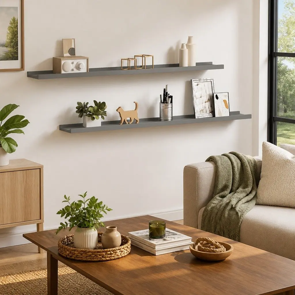 Wall Shelves 2 pcs Grey 100x9x3 cm Storage Display Floating Shelving Unit
