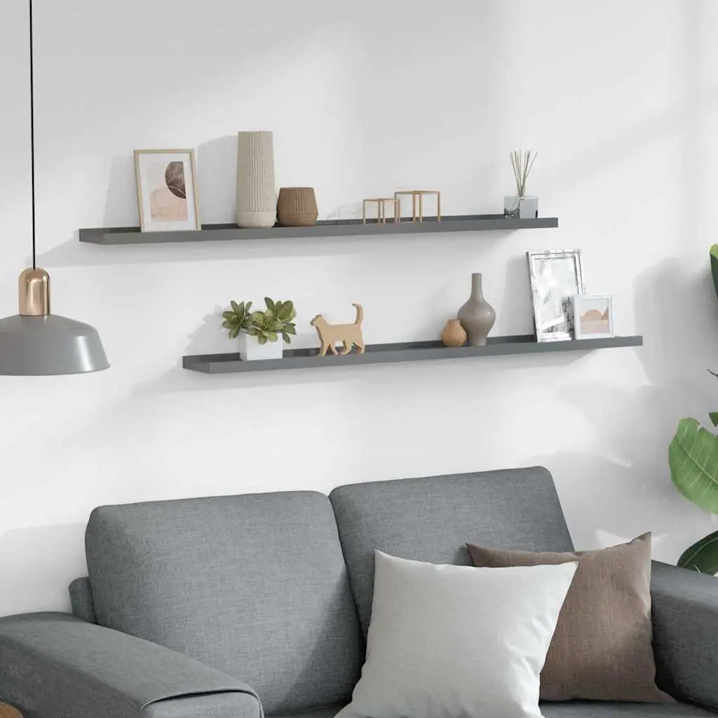 Wall Shelves 2 pcs Grey 100x9x3 cm Storage Display Floating Shelving Unit