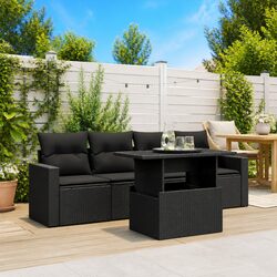 5 Piece Black Outdoor Sofa Set with Adjustable Tabletop