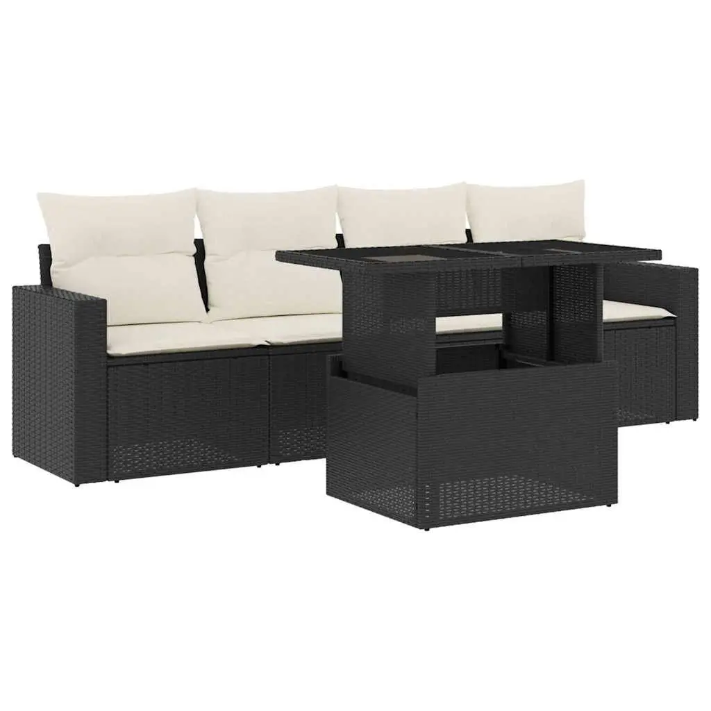 5 Piece Garden Sofa Set Outdoor Patio Furniture Adjustable Table Black Poly