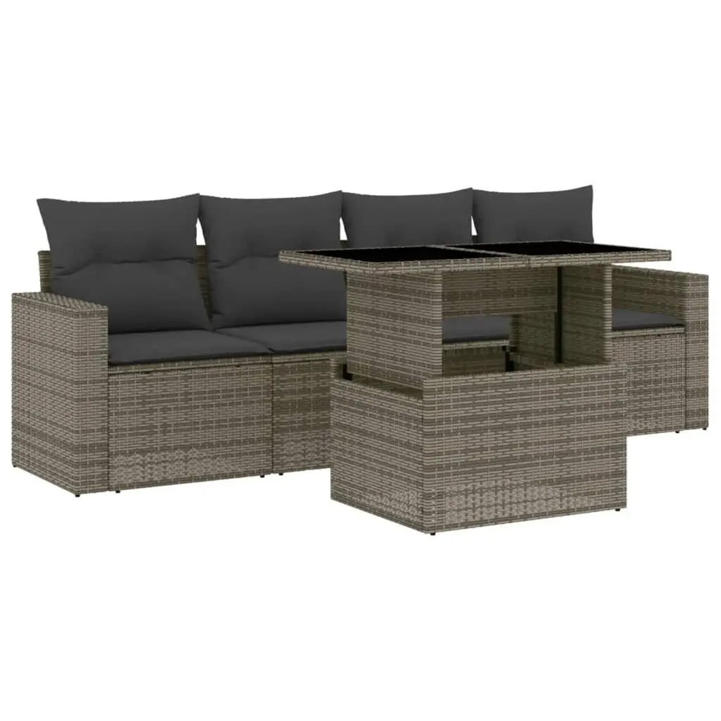 5 Piece Grey Outdoor Sofa Set with Cushions and Table