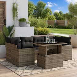 7 Piece Garden Sofa Set Grey Poly Rattan Outdoor Furniture with Cushions Patio