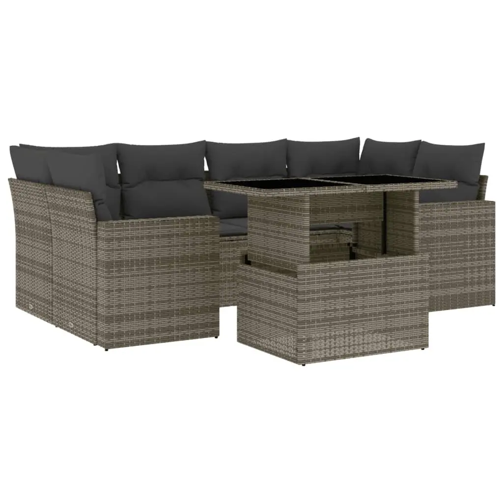 Grey Rattan Outdoor Sofa Set 7 Piece for Patio with Cushions and Adjustable Table