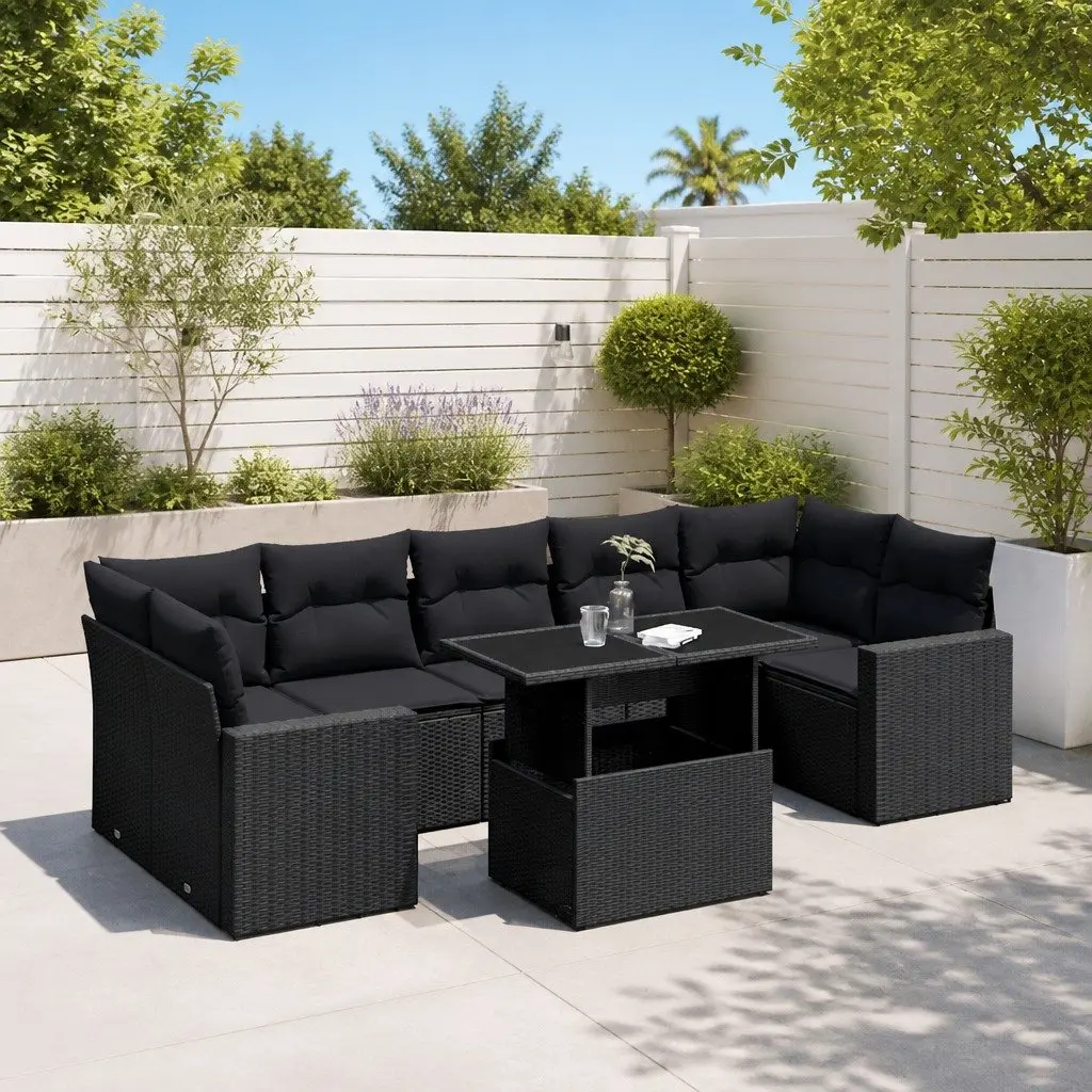 Garden Sofa Set 8 Piece Outdoor Furniture Black Poly Rattan Modular Patio