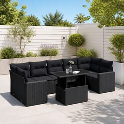 8-Piece Garden Sofa Set - Modular Black Poly Rattan
