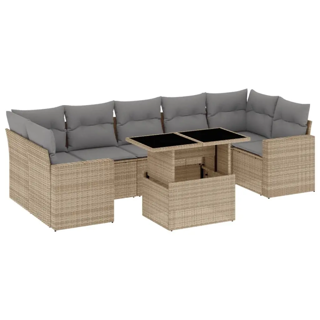 Garden Sofa Set 8 Piece Outdoor Furniture Patio Beige Poly Rattan Modular with